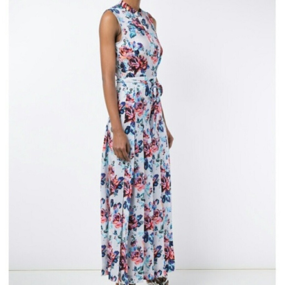 Mary Katrantzou Designer Silk Violet Floral Printed Maxi Dress 6